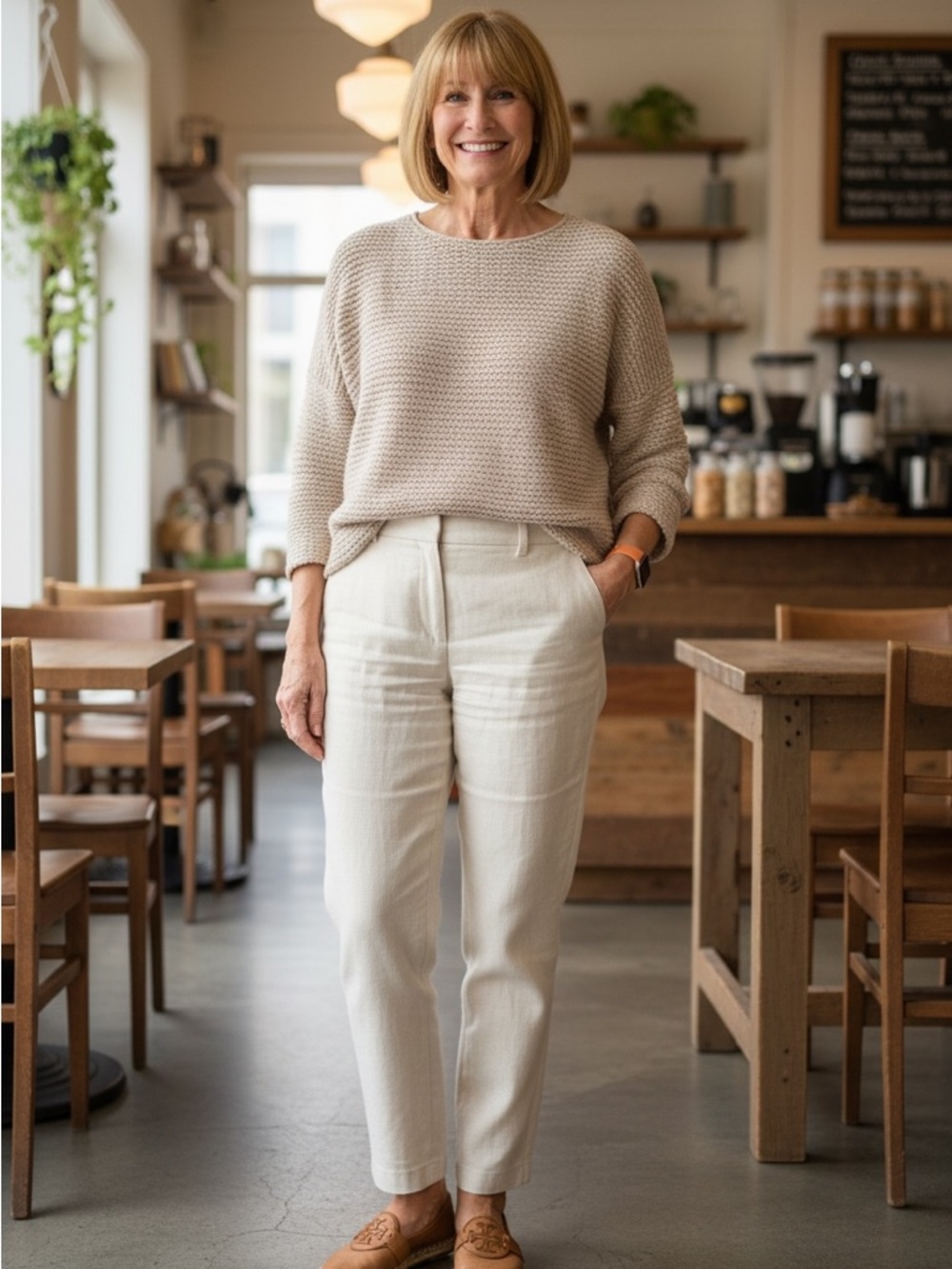 Joah Brown cream chunky knit sweater one size USA made oversized pullover